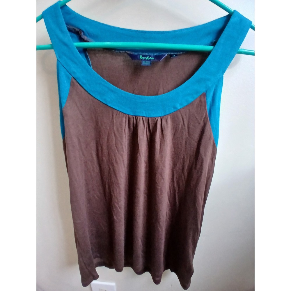 Y2k Boden Women Tank Top Brown Teal Scoop Neck Sleeveless Size 12